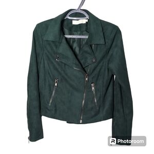 ASTR Faux Suede Moto‎ Jacket Forrest Green Size Small